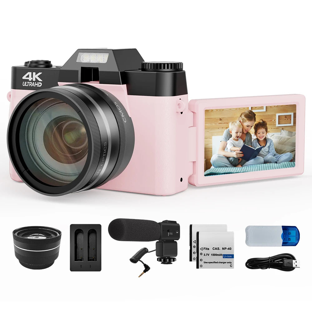 4K Digital Camera 16X Zoom Auto Focus 48MP Youtube Selfie Vlogging Camera 3'' 180° Flip Screen with Flash Photography Camcorder