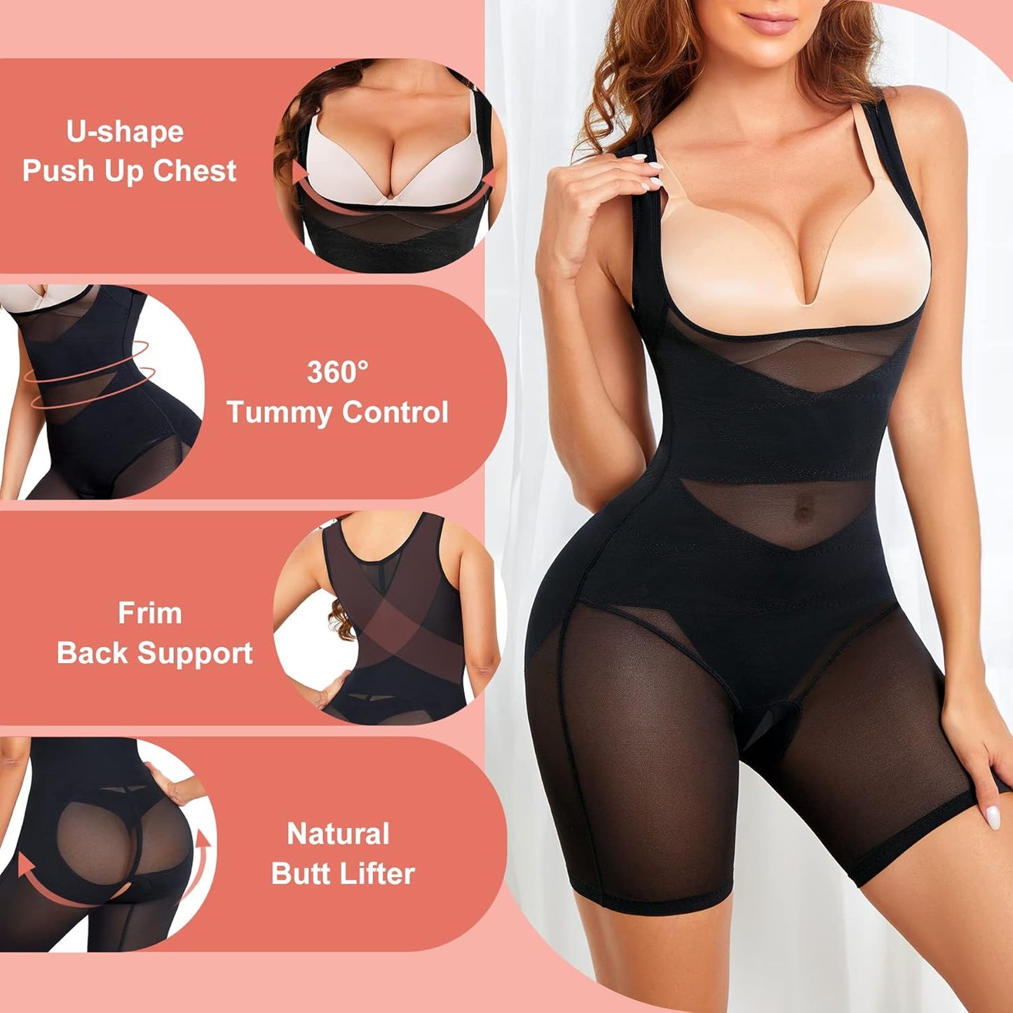 Women Shapewear for Tummy Control Sculpting Bodysuits Mid-Thigh Full Body Shaper for Butt Lifter and Thigh Slimmer