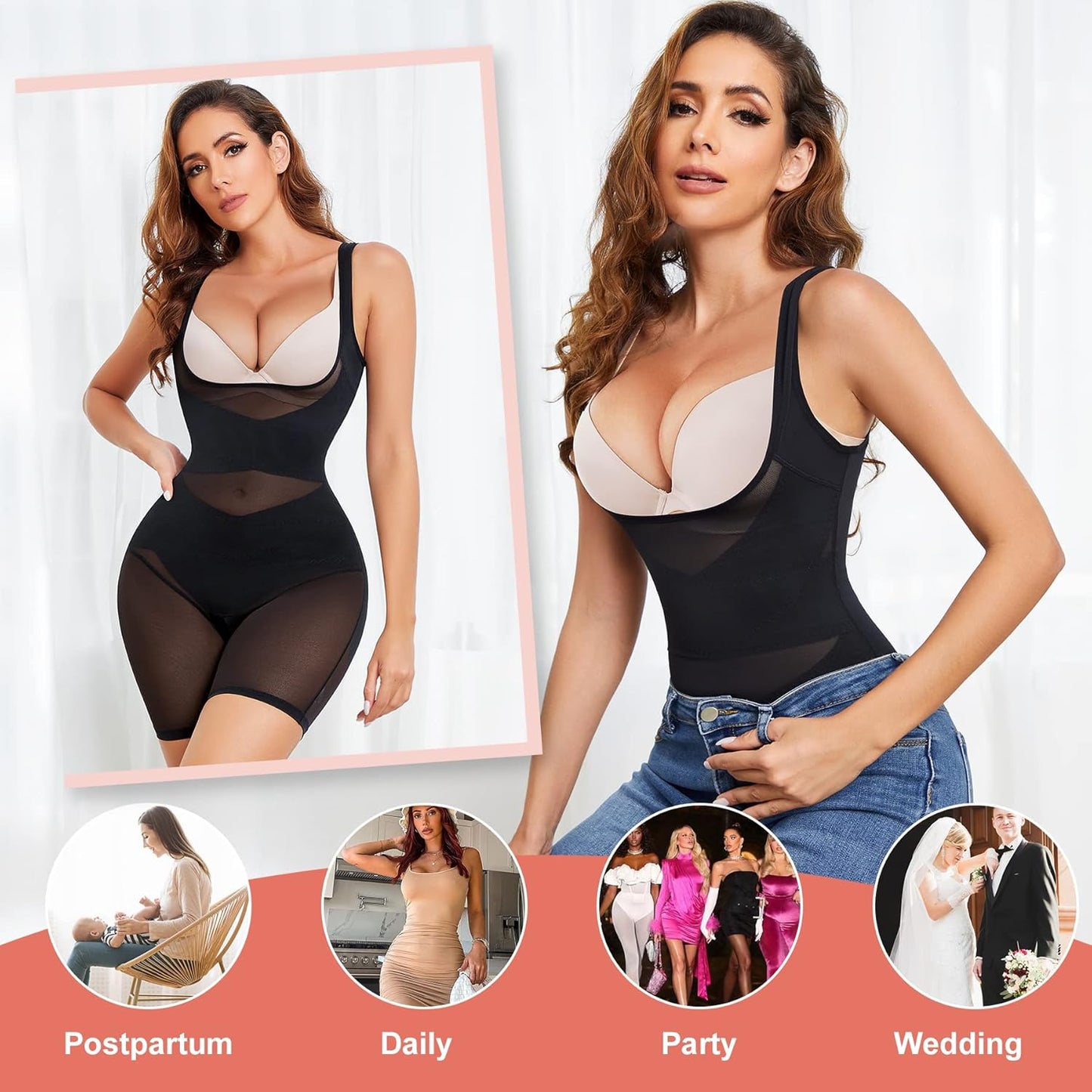 Women Shapewear for Tummy Control Sculpting Bodysuits Mid-Thigh Full Body Shaper for Butt Lifter and Thigh Slimmer