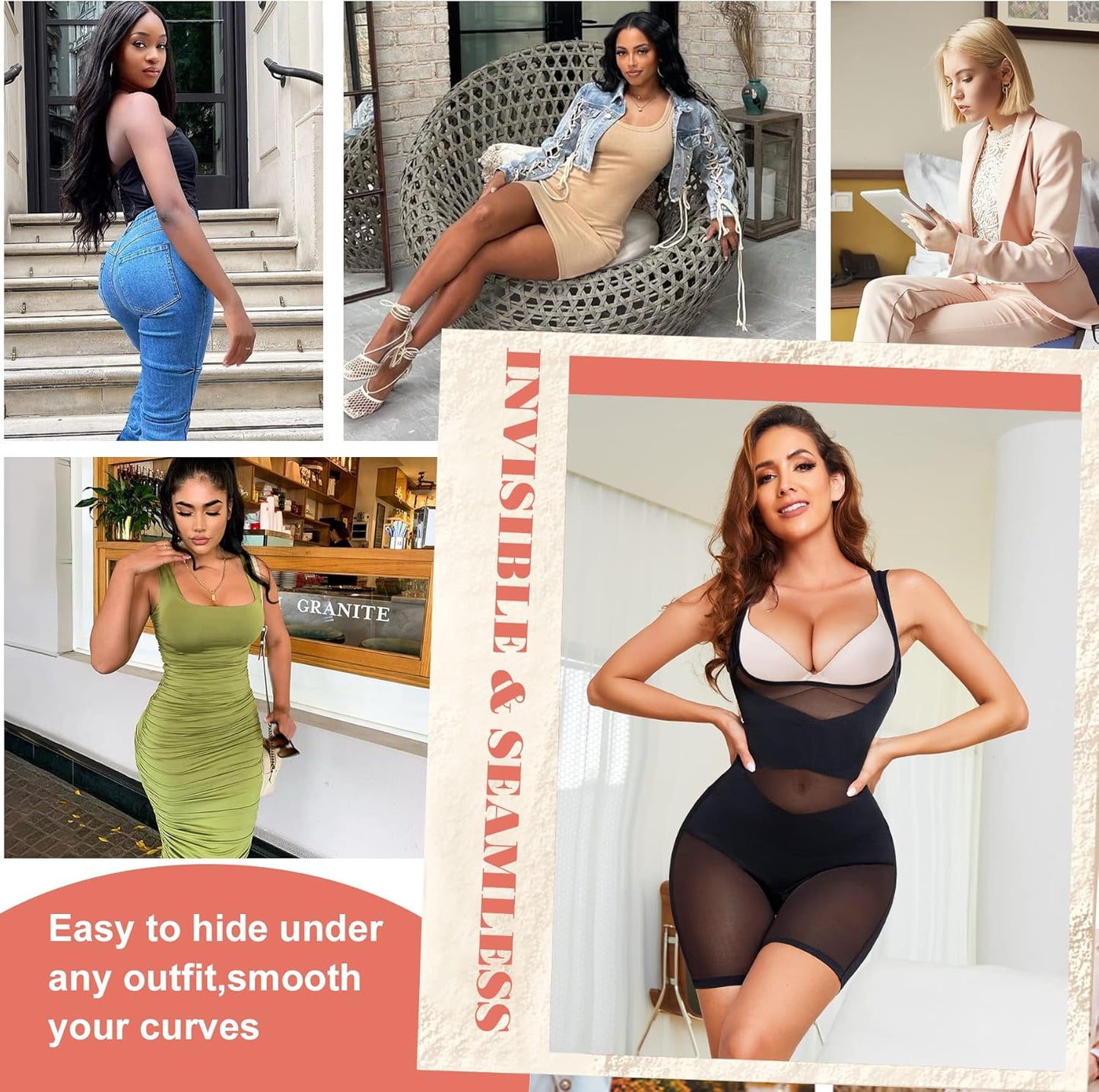 Women Shapewear for Tummy Control Sculpting Bodysuits Mid-Thigh Full Body Shaper for Butt Lifter and Thigh Slimmer