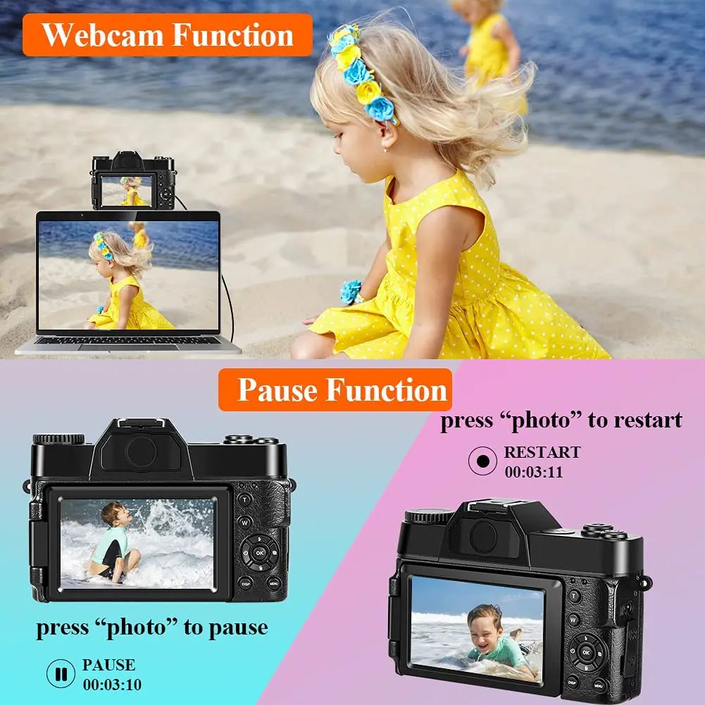 4K Digital Camera 16X Zoom Auto Focus 48MP Youtube Selfie Vlogging Camera 3'' 180° Flip Screen with Flash Photography Camcorder