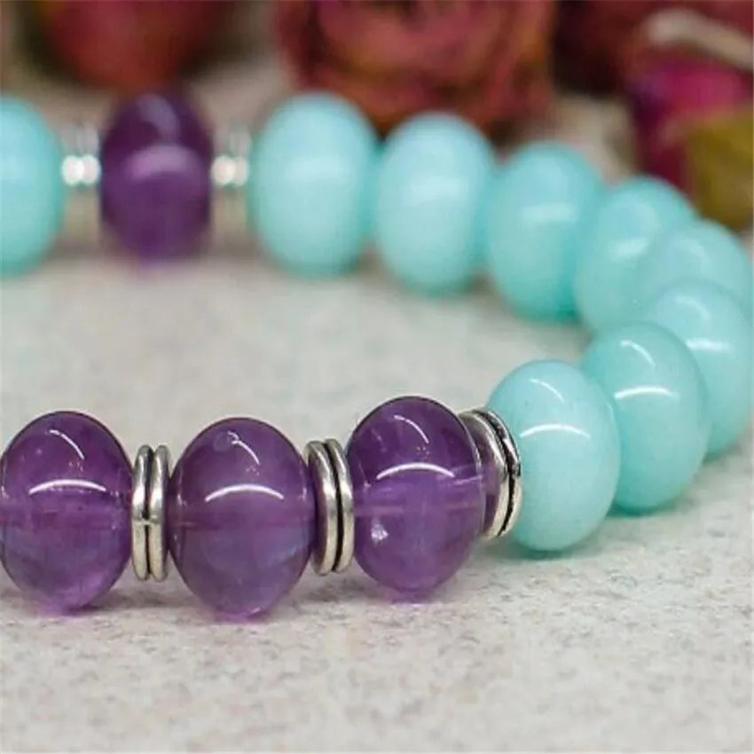 i and i 8Mm Amethyst Blue Chalcedony Bracelet 7.5 Inches Women Eco-Friendly Cuff Bohemian Trendy Unique Prayer