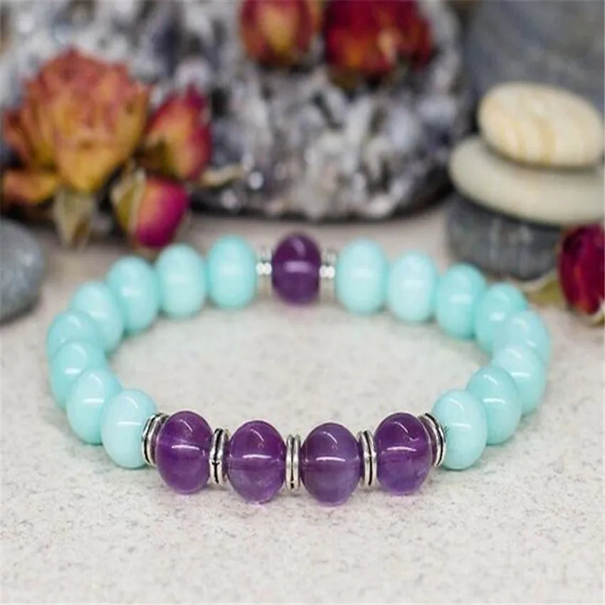 i and i 8Mm Amethyst Blue Chalcedony Bracelet 7.5 Inches Women Eco-Friendly Cuff Bohemian Trendy Unique Prayer