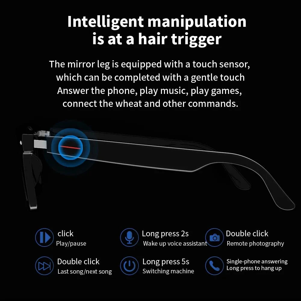 Camera Smart Glasses Bluetooth Call Voice Assistant Listen Music Glasses Smart Sports Polarized Sunglasses Anti-Blue Eyeglasses