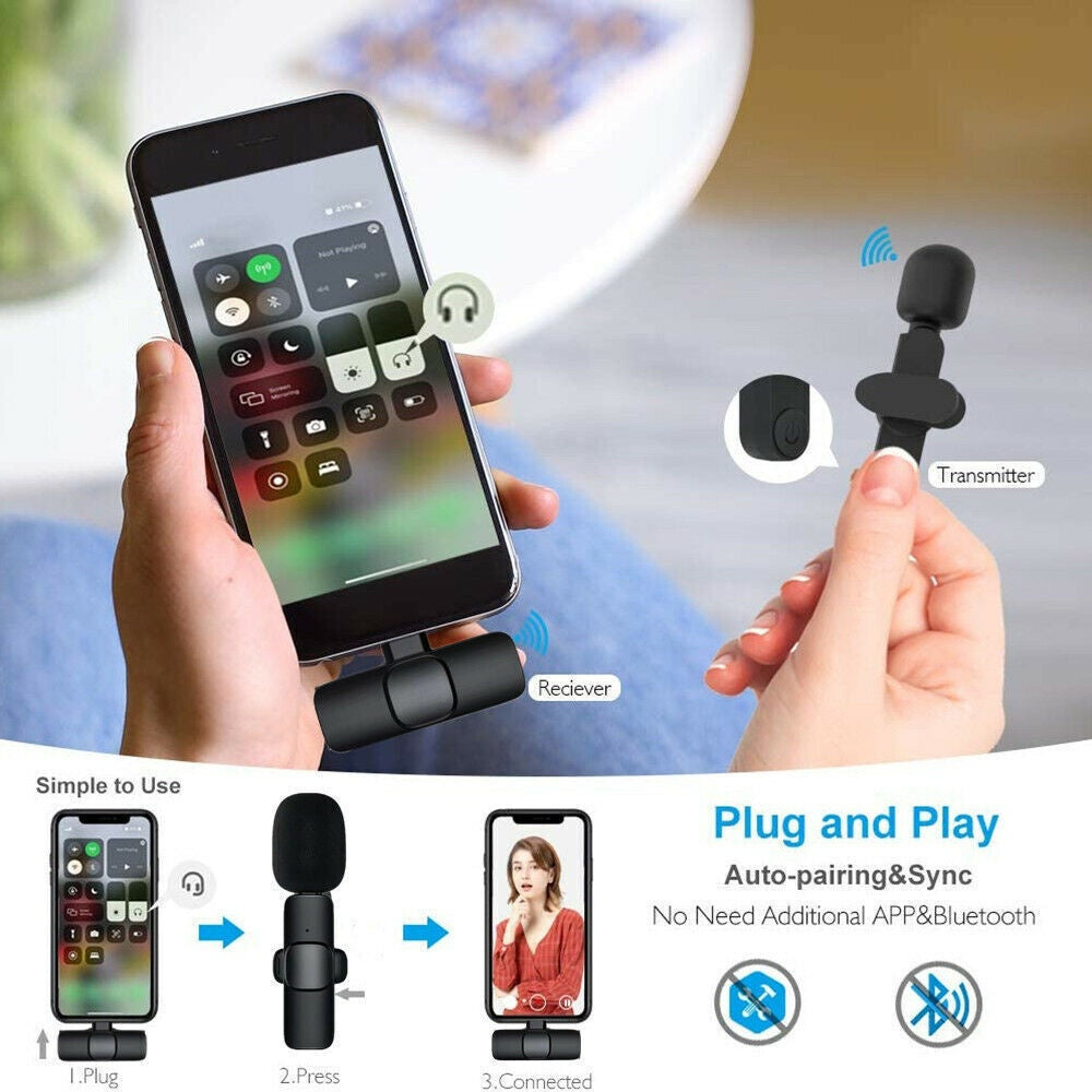 Professional Wireless Lavalier Lapel Microphone For IPhone, IPad - Cordless Omnidirectional Condenser Recording Mic For Interview Video Podcast Vlog YouTube i&i Kòstòm apparels